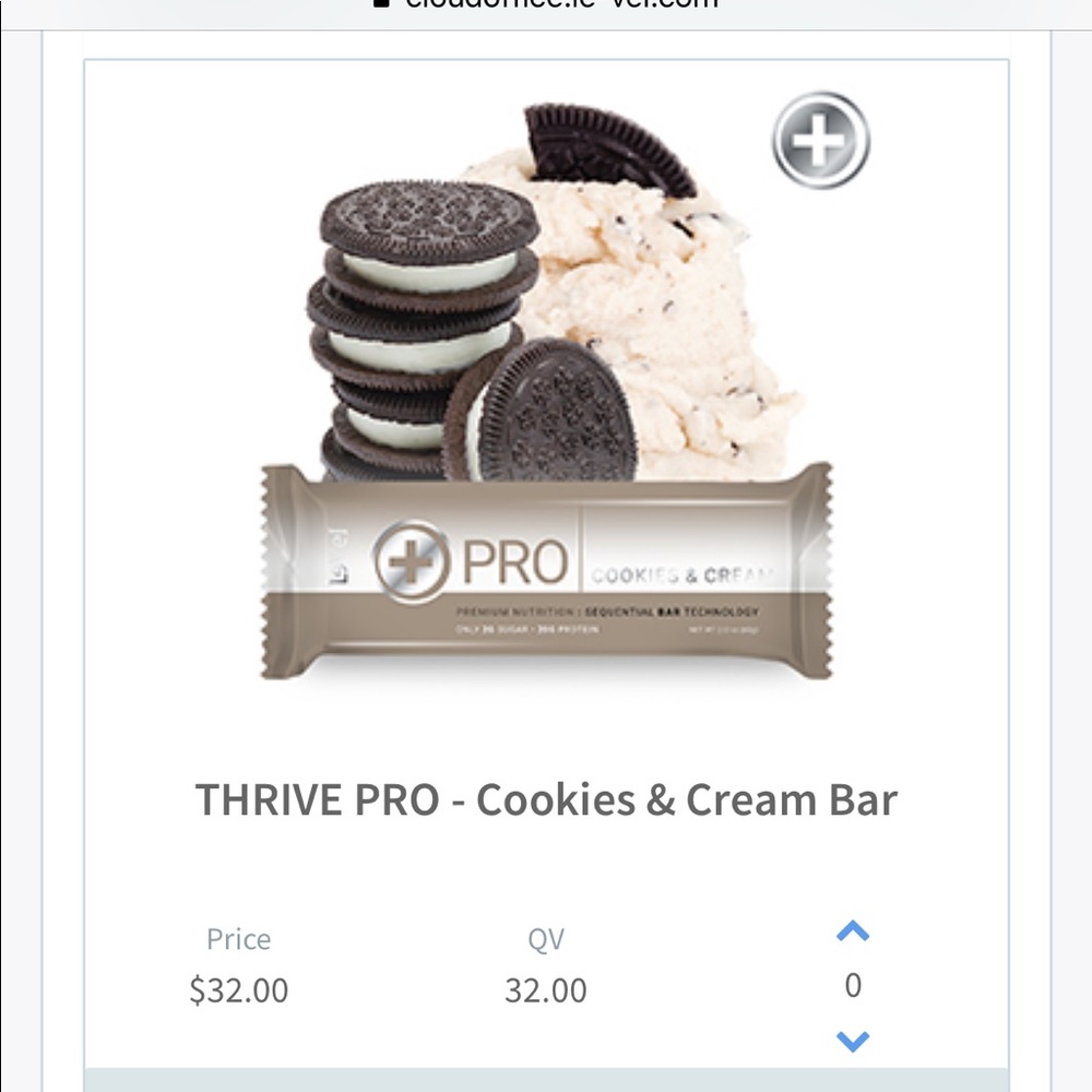 A BOX OF COOKIES N CREAM THRIVE PRO BARS